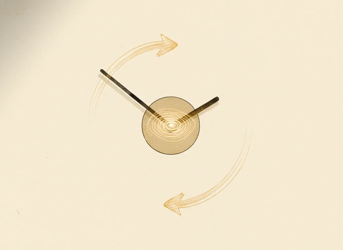 A clock with time being given back, hands turning gently backward