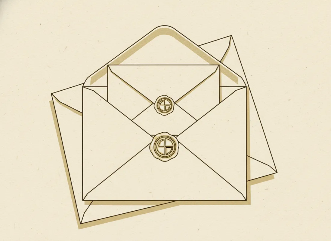 A letter being placed inside a second sealed envelope