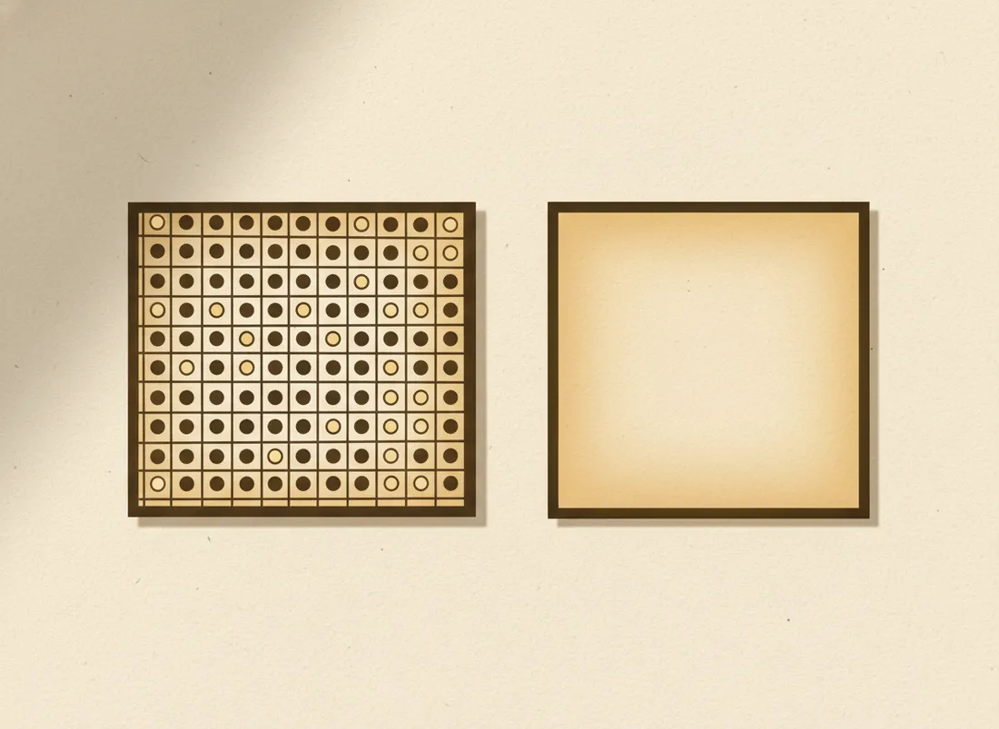Two grids of tiny lights, one type dimming individually and one lit uniformly