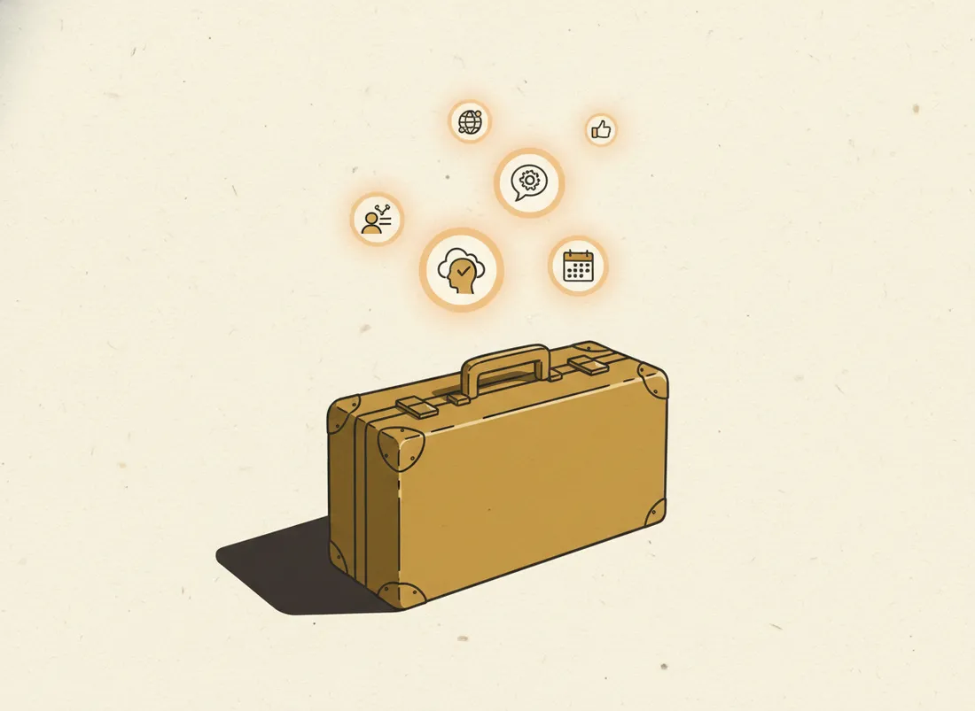 A suitcase with multiple network profiles floating above it