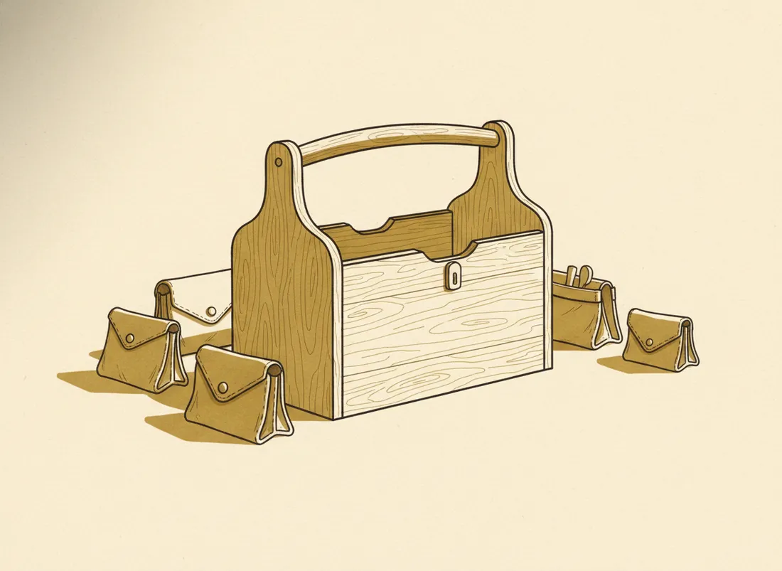 A single shared toolbox versus many individual pouches