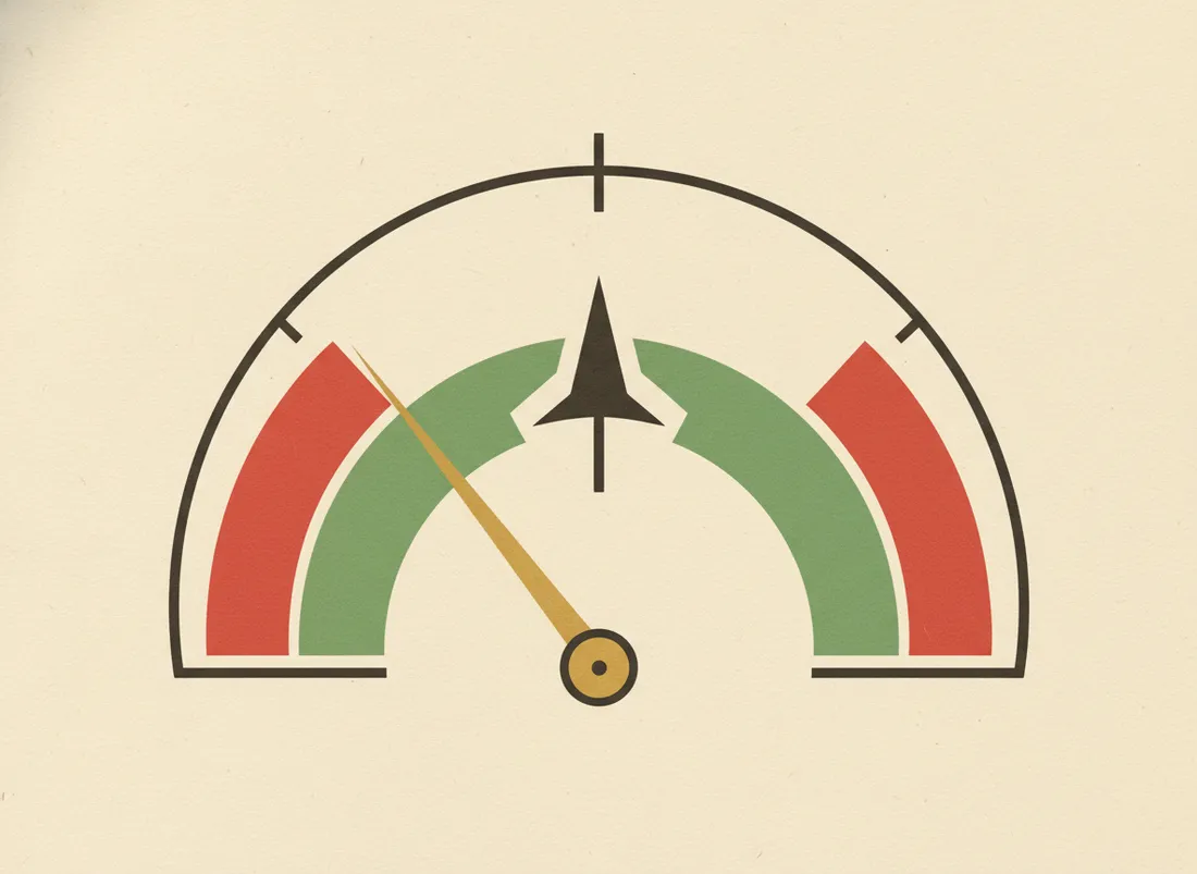 A gauge sitting comfortably in the middle green zone, not at the extremes