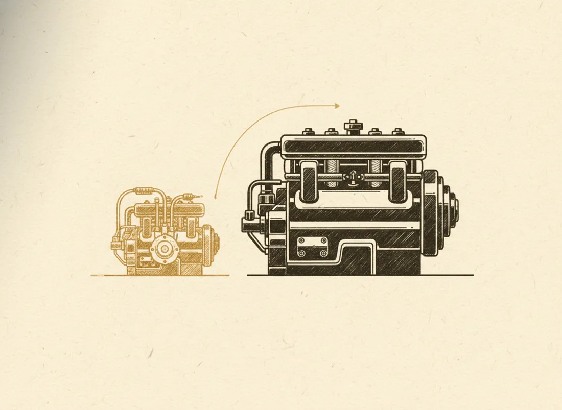 A dedicated small engine sitting beside a larger general one